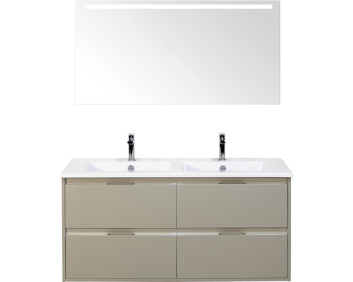Koupelnový nábytkový set Sanox Porto barva čela oblázkově šedá ŠxVxH 121 x 170 x 51 cm s keramickým umyvadlem a zrcadlem s LED osvětlením