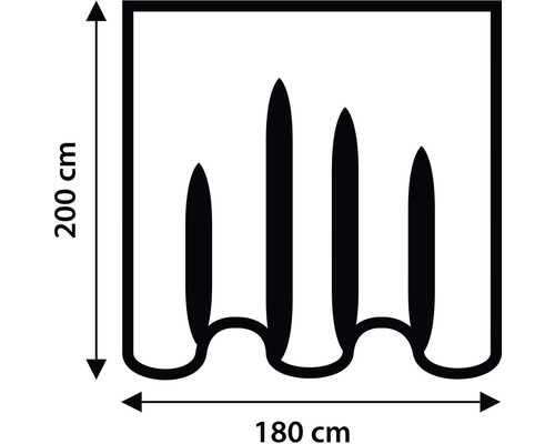 Rozměry závěsu s výškou 200 cm a šířkou 180 cm