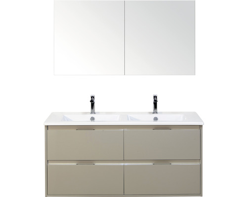 Koupelnový nábytkový set Sanox Porto barva čela oblázkově šedá ŠxVxH 121 x 170 x 51 cm s keramickým umyvadlem a zrcadlovou skříňkou
