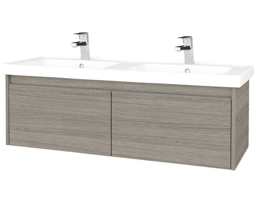 Koupelnová skříňka s dvojumyvadlem Bono 121x39 cm Cafe umyvadlo Harmonia 204259 Skříňka pod umyvadlo se dvěma umyvadly a dvěma kohoutky