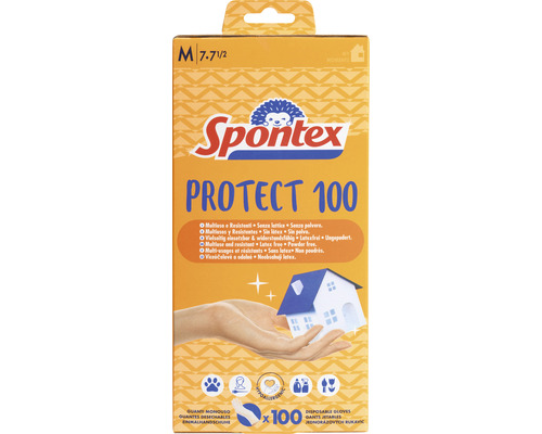 Rukavice Spontex Protect jednorázové velikost M 100 ks Spontex Protect 100 jednorázové rukavice, velikost M, bez latexu a pudru, balení 100 kusů