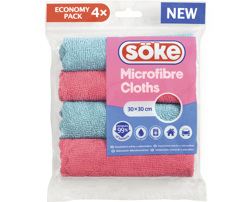 Balení čtyř kusů hadříků z mikrovlákna 30 krát 30 centimetrů