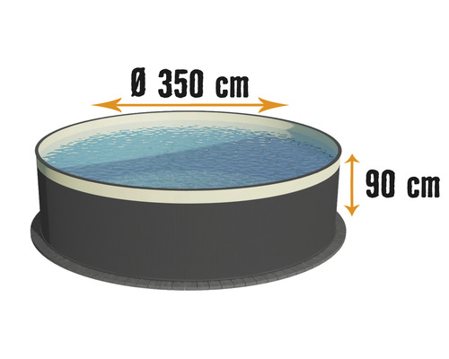 Kruhový bazén o rozměrech 350 cm v průměru a 90 cm na výšku