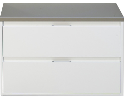 Koupelnová skříňka pod umyvadlo Sanox Porto barva čela bílá vysoce lesklá ŠxVxH 90,2 x 58,6 x 50 cm umyvadlová deska Cubanit grey Koupelnová skříňka pod umyvadlo Sanox Porto barva čela bílá vysoce lesklá ŠxVxH 90,2 x 58,6 x 50 cm umyvadlová deska Cubanit grey