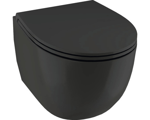 Závěsné WC set Jungborn Two hluboké splachování bez splachovacího okraje matně černá s WC sedátkem s technologií Turbo Flush