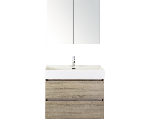 Koupelnový nábytkový set Maxx XL 80 cm s keramickým umyvadlem a zrcadlovou skříňkou dub šedý