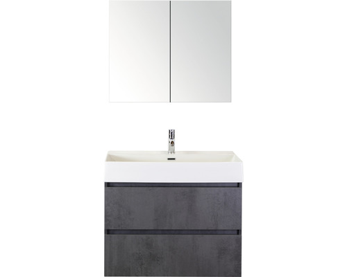 Koupelnový nábytkový set Maxx XL 80 cm s keramickým umyvadlem a zrcadlovou skříňkou beton antracitově šedá
