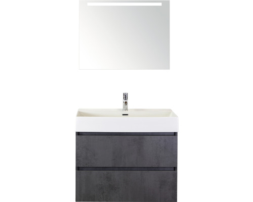 Koupelnový nábytkový set Maxx XL 80 cm s keramickým umyvadlem a zrcadlem s LED osvětlením beton antracitově šedá