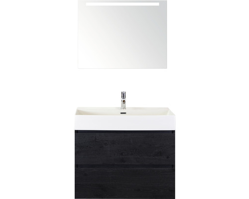 Koupelnový nábytkový set Sanox Maxx XL barva čela black oak ŠxVxH 81 x 183 x 45,5 cm s keramickým umyvadlem a zrcadlem s LED osvětlením