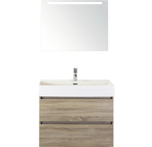 Koupelnový nábytkový set Maxx XL 80 cm s keramickým umyvadlem a zrcadlem s LED osvětlením dub šedý