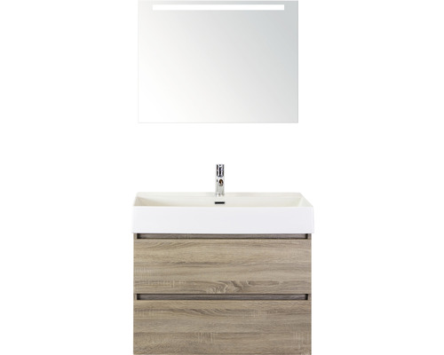Koupelnový nábytkový set Maxx XL 80 cm s keramickým umyvadlem a zrcadlem s LED osvětlením dub šedý