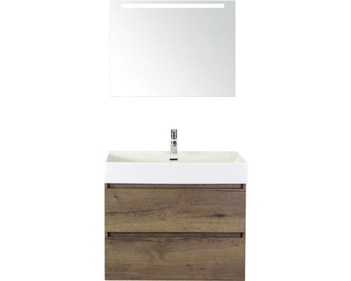 Koupelnový nábytkový set Maxx XL 80 cm s keramickým umyvadlem a zrcadlem s LED osvětlením Tabacco