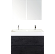 Koupelnový nábytkový set Sanox Maxx XL barva čela black oak ŠxVxH 101 x 170 x 45,5 cm s keramickým dvojitým umyvadlem a zrcadlovou skříňkou