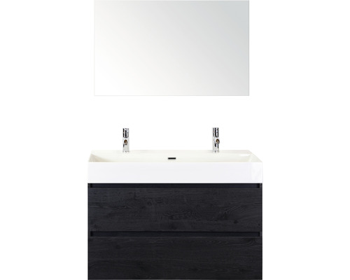 Koupelnový nábytkový set Sanox Maxx XL barva čela black oak ŠxVxH 101 x 170 x 45,5 cm s keramickým dvojitým umyvadlem a zrcadlem
