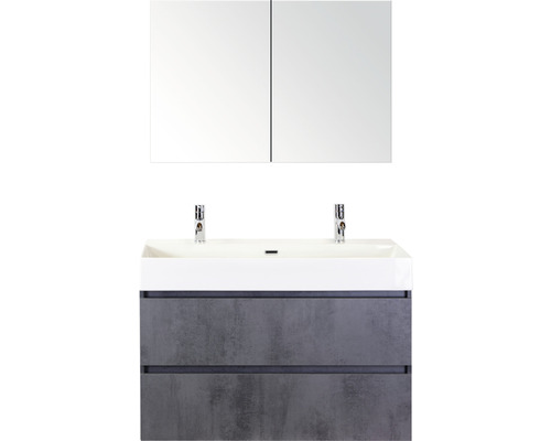 Koupelnový nábytkový set Maxx XL 100 cm s keramickým umyvadlem 2 otvory na kohouty a zrcadlovou skříňkou beton antracitově šedá