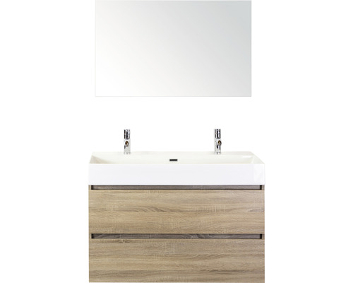 Koupelnový nábytkový set Maxx XL 100 cm s keramickým umyvadlem 2 otvory na kohouty a zrcadlem dub šedý