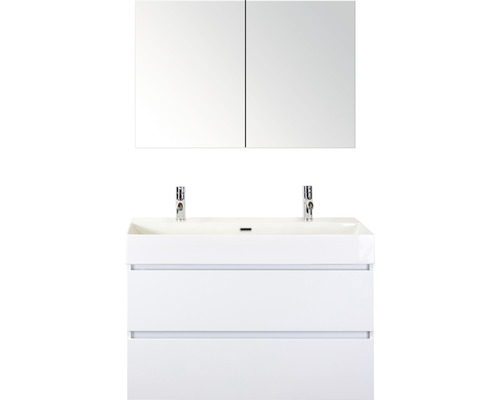 Koupelnový nábytkový set Maxx XL 100 cm s keramickým umyvadlem 2 otvory na kohouty a zrcadlovou skříňkou bílá vysoce lesklá