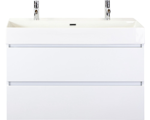 Koupelnový nábytkový set Maxx XL 100 cm s keramickým umyvadlem 2 otvory na kohouty bílá vysoce lesklá