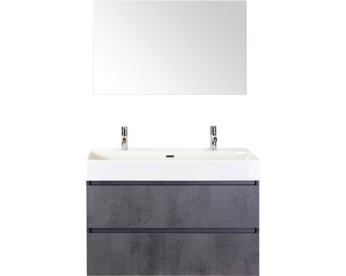 Koupelnový nábytkový set Maxx XL 100 cm s keramickým umyvadlem 2 otvory na kohouty a zrcadlem beton antracitově šedá