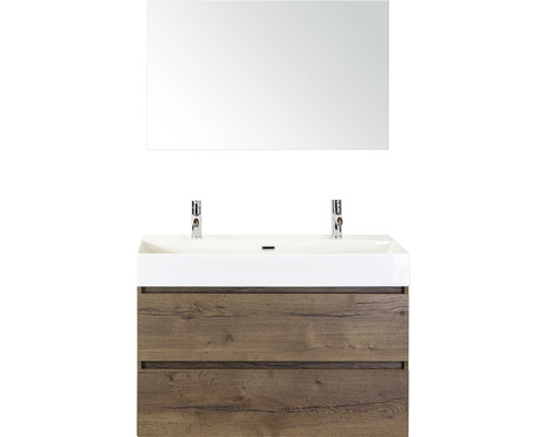 Koupelnový nábytkový set Maxx XL 100 cm s keramickým umyvadlem 2 otvory na kohouty a zrcadlem Tabacco