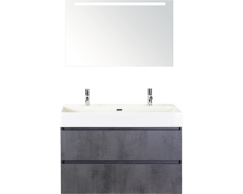 Koupelnový nábytkový set Maxx XL 100 cm s keramickým umyvadlem 2 otvory na kohouty a zrcadlem s LED osvětlením beton antracitově šedá