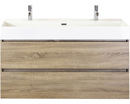 Koupelnový nábytkový set Maxx XL 120 cm s keramickým umyvadlem 2 otvory na kohouty dub šedý