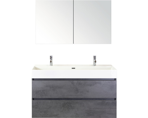 Koupelnový nábytkový set Maxx XL 120 cm s keramickým umyvadlem 2 otvory na kohouty a zrcadlovou skříňkou beton antracitově šedá
