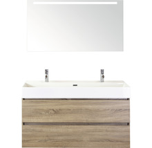 Koupelnový nábytkový set Maxx XL 120 cm s keramickým umyvadlem 2 otvory na kohouty a zrcadlem s LED osvětlením dub šedý