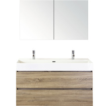 Koupelnový nábytkový set Maxx XL 120 cm s keramickým umyvadlem 2 otvory na kohouty a zrcadlovou skříňkou dub šedý