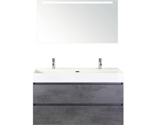Koupelnový nábytkový set Maxx XL 120 cm s keramickým umyvadlem 2 otvory na kohouty a zrcadlem s LED osvětlením beton antracitově šedá