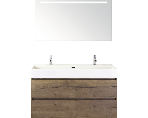 Koupelnový nábytkový set Maxx XL 120 cm s keramickým umyvadlem 2 otvory na kohouty a zrcadlem s LED osvětlením Tabacco