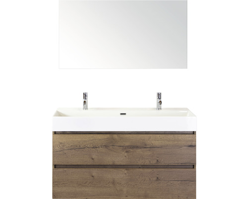 Koupelnový nábytkový set Maxx XL 120 cm s keramickým umyvadlem 2 otvory na kohouty a zrcadlem Tabacco