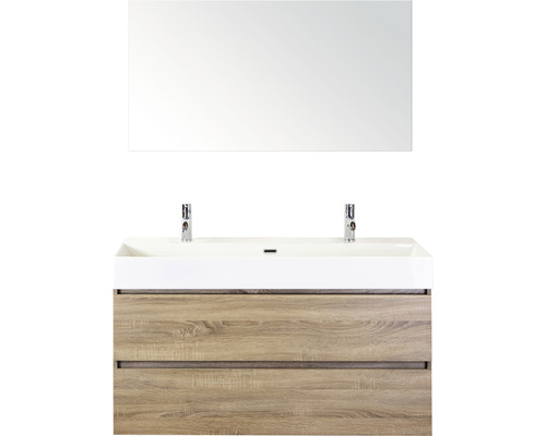 Koupelnový nábytkový set Maxx XL 120 cm s keramickým umyvadlem 2 otvory na kohouty a zrcadlem dub šedý