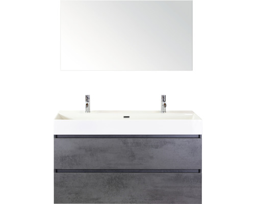 Koupelnový nábytkový set Maxx XL 120 cm s keramickým umyvadlem 2 otvory na kohouty a zrcadlem beton antracitově šedá