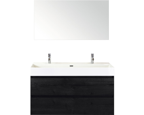 Koupelnový nábytkový set Sanox Maxx XL barva čela black oak ŠxVxH 121 x 170 x 45,5 cm s keramickým dvojitým umyvadlem a zrcadlem