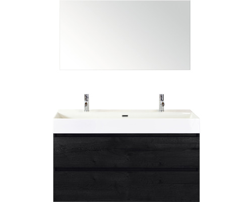 Koupelnový nábytkový set Sanox Maxx XL barva čela black oak ŠxVxH 121 x 170 x 45,5 cm s keramickým dvojitým umyvadlem a zrcadlem Koupelnový nábytkový set Sanox Maxx XL barva čela black oak ŠxVxH 121 x 170 x 45,5 cm s keramickým dvojitým umyvadlem a zrcadlem