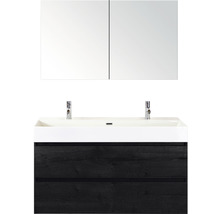 Koupelnový nábytkový set Sanox Maxx XL barva čela black oak ŠxVxH 121 x 170 x 45,5 cm s keramickým dvojitým umyvadlem a zrcadlovou skříňkou