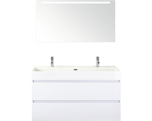 Koupelnový nábytkový set Maxx XL 120 cm s keramickým umyvadlem 2 otvory na kohouty a zrcadlem s LED osvětlením bílá vysoce lesklá Koupelnový nábytkový set Maxx XL 120 cm s keramickým umyvadlem 2 otvory na kohouty a zrcadlem s LED osvětlením bílá vysoce lesklá