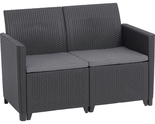 Zahradní pohovka umělý ratan dvoumístná Allibert CLAIRE 2 SEATERS SOFA grafitová Zahradní pohovka z polyratanu se sedáky pro dvě osoby