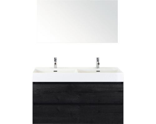 Koupelnový nábytkový set Sanox Maxx XL barva čela black oak ŠxVxH 121 x 170 x 45,5 cm s keramickým umyvadlem a zrcadlem