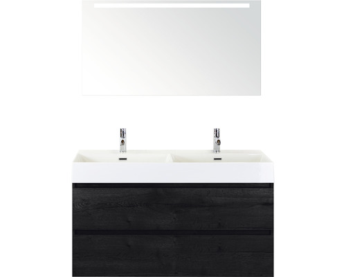 Koupelnový nábytkový set Sanox Maxx XL barva čela black oak ŠxVxH 121 x 183 x 45,5 cm s keramickým umyvadlem a zrcadlem s LED osvětlením