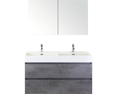 Koupelnový nábytkový set Maxx XL 120 cm s keramickým dvojitým umyvadlem Model 2 a zrcadlovou skříňkou beton antracitově šedá