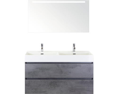 Koupelnový nábytkový set Maxx XL 120 cm s keramickým dvojitým umyvadlem Model 2 a zrcadlem s LED osvětlením beton antracitově šedá