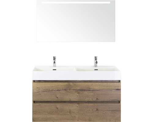 Koupelnový nábytkový set Maxx XL 120 cm s keramickým dvojitým umyvadlem a zrcadlem s LED osvětlením Tabacco