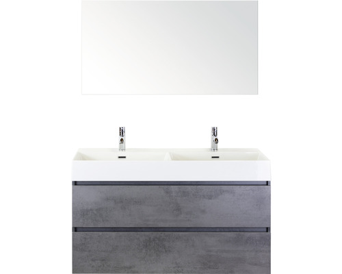 Koupelnový nábytkový set Maxx XL 120 cm s keramickým dvojitým umyvadlem Model 2 a zrcadlem beton antracitově šedá