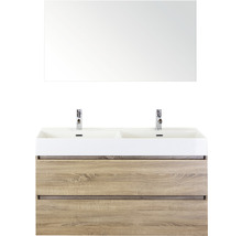 Koupelnový nábytkový set Maxx XL 120 cm s keramickým dvojitým umyvadlem Model 2 a zrcadlem dub šedý