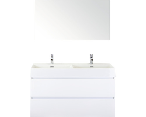 Koupelnový nábytkový set Maxx XL 120 cm s keramickým dvojitým umyvadlem Model 2 a zrcadlem bílá vysoce lesklá