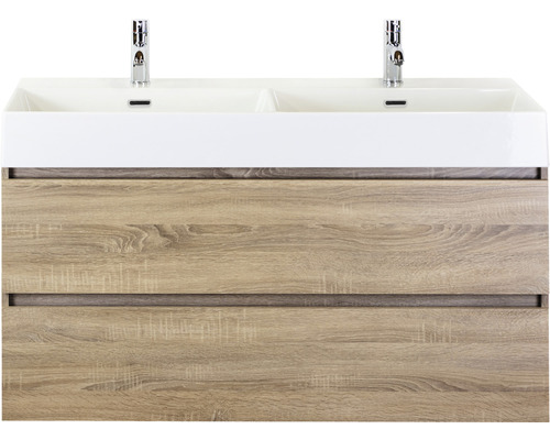 Koupelnový nábytkový set Maxx XL 120 cm s keramickým dvojitým umyvadlem Model 2 dub šedý