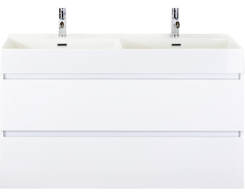 Koupelnový nábytkový set Maxx XL 120 cm s keramickým dvojitým umyvadlem Model 2 bílá vysoce lesklá