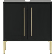 Černá skříňka pod umyvadlo se zlatými úchyty a nožičkami